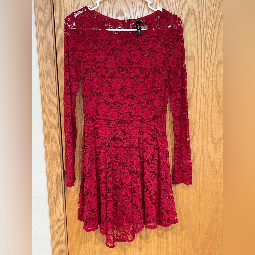 Alisa Pan long sleeve sheer layering dress, wine red, size 6